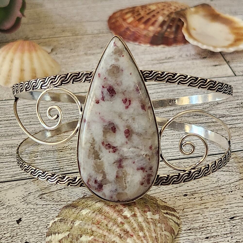 Wide Silver Cuff, Fire Whisper Cinnabrite Cuff Bracelet